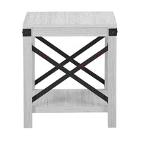 End Table with X Metal Accent and Grain Details, White - BM262428