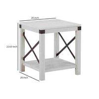 End Table with X Metal Accent and Grain Details, White - BM262428