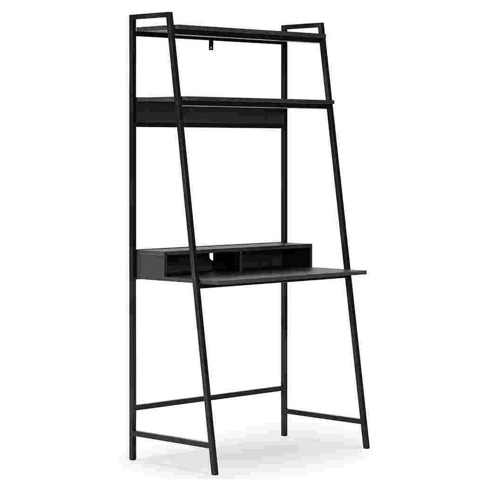 Office Desk with 2 Upper Shelves and Metal Legs, Black and Gray - BM262964