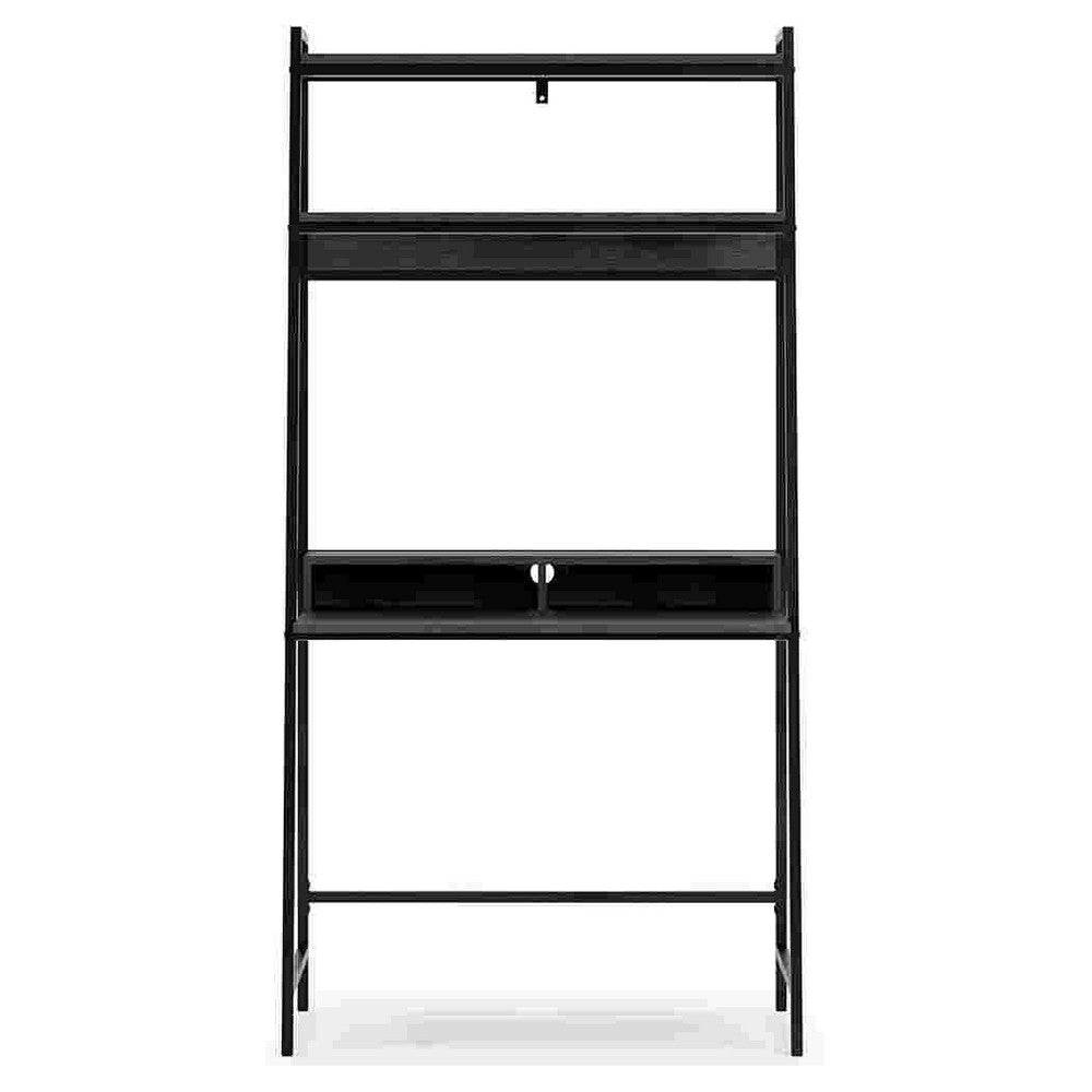 Office Desk with 2 Upper Shelves and Metal Legs, Black and Gray - BM262964