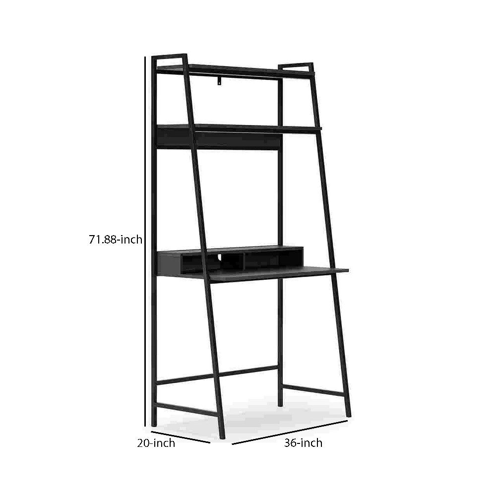 Office Desk with 2 Upper Shelves and Metal Legs, Black and Gray - BM262964