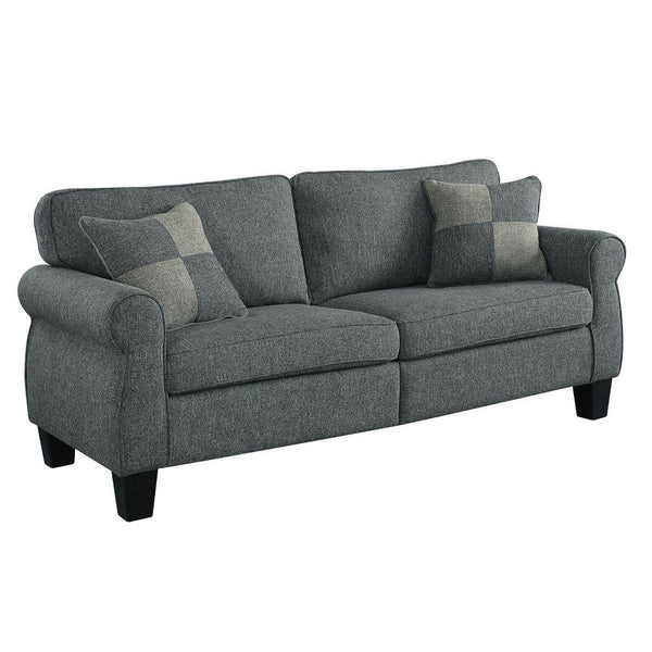 Sofa with Fabric Upholstery and Rolled Design Arms, Gray - BM263207