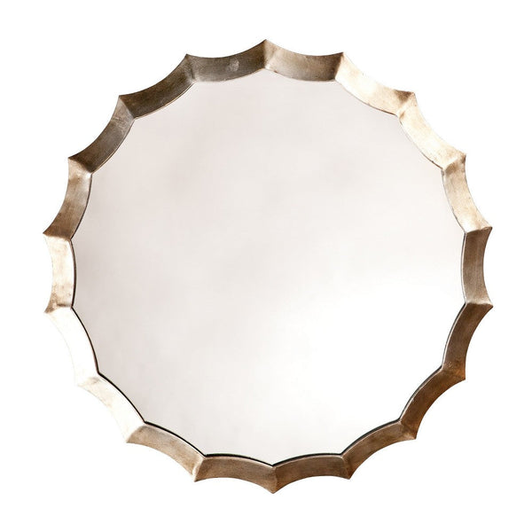 Round Mirror with Scalloped Metal Frame, Gold - BM263629