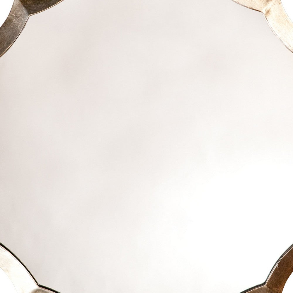 Round Mirror with Scalloped Metal Frame, Gold - BM263629