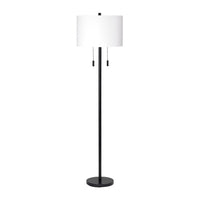 Floor Lamp with Drum Shade and Pull Chain, White and Black - BM263652