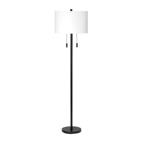 Floor Lamp with Drum Shade and Pull Chain, White and Black - BM263652