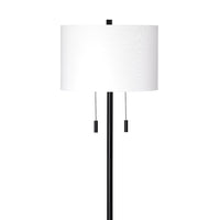 Floor Lamp with Drum Shade and Pull Chain, White and Black - BM263652