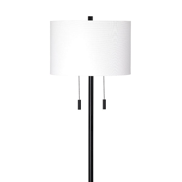 Floor Lamp with Drum Shade and Pull Chain, White and Black - BM263652