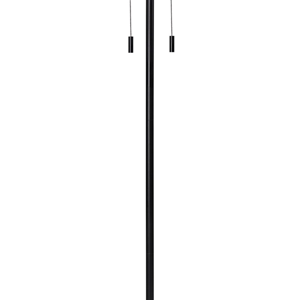 Floor Lamp with Drum Shade and Pull Chain, White and Black - BM263652