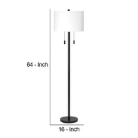 Floor Lamp with Drum Shade and Pull Chain, White and Black - BM263652