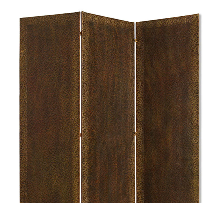 Metal 3 Panel Screen with Textured Nub Head Accent Borders, Brown - BM26471