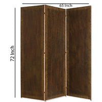Metal 3 Panel Screen with Textured Nub Head Accent Borders, Brown - BM26471