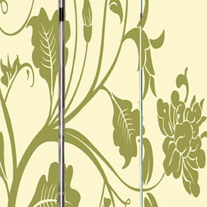 3 Panel Room Divider with Stems and Flower Pattern, Cream and Green - BM26494