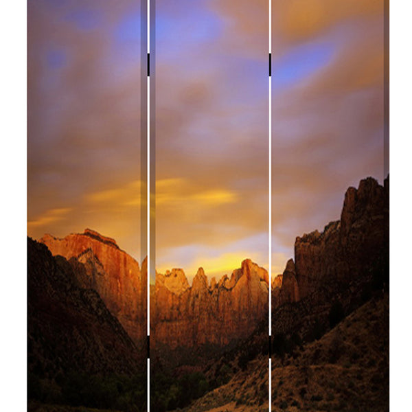 Sunset Plateau Print Foldable Canvas Screen with 3 Panels, Multicolor - BM26534