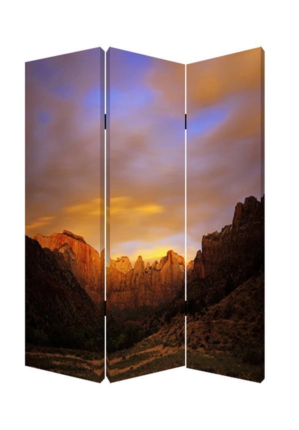 Sunset Plateau Print Foldable Canvas Screen with 3 Panels, Multicolor - BM26534