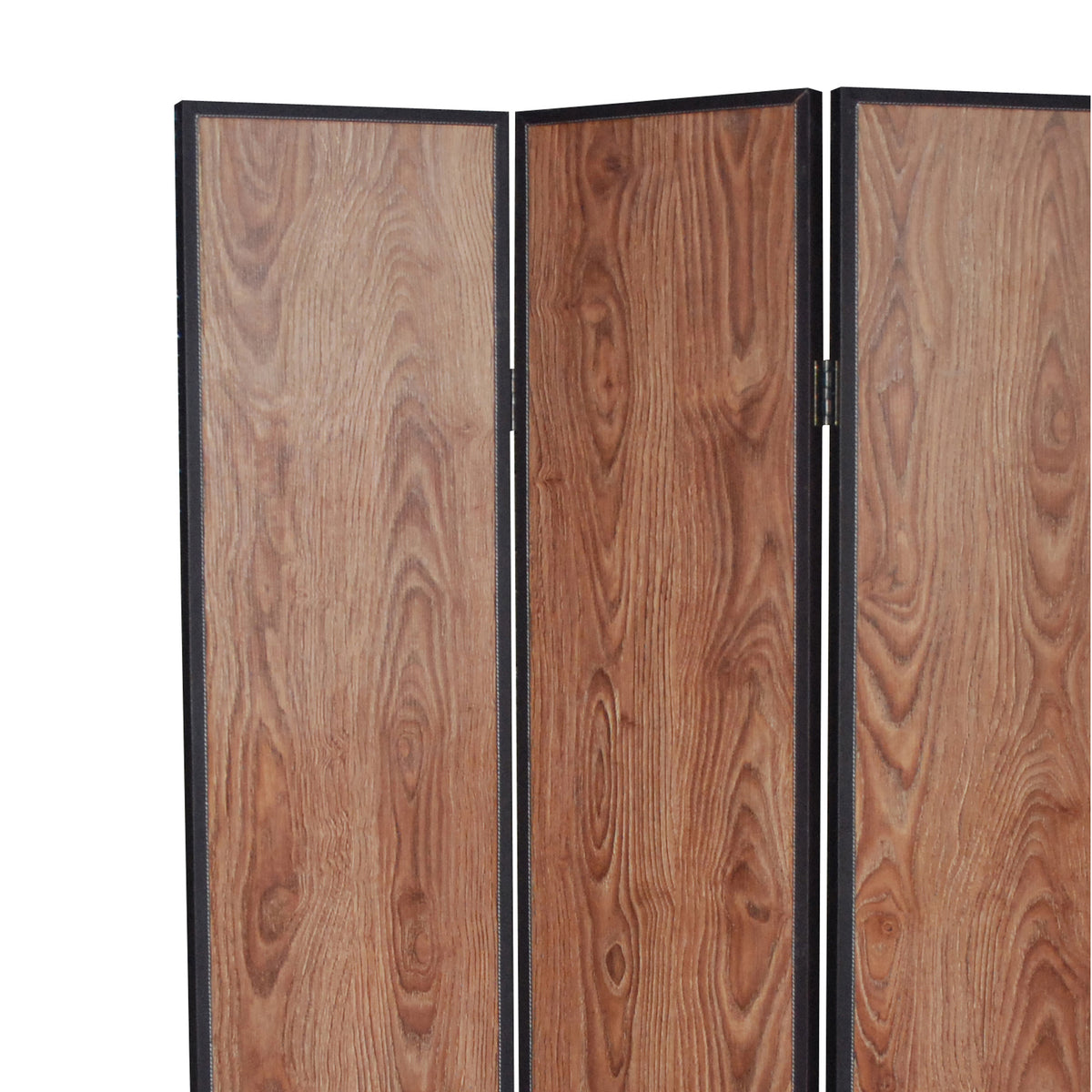 3 Panel Foldable Wooden Screen with Grain Details, Brown - BM26601