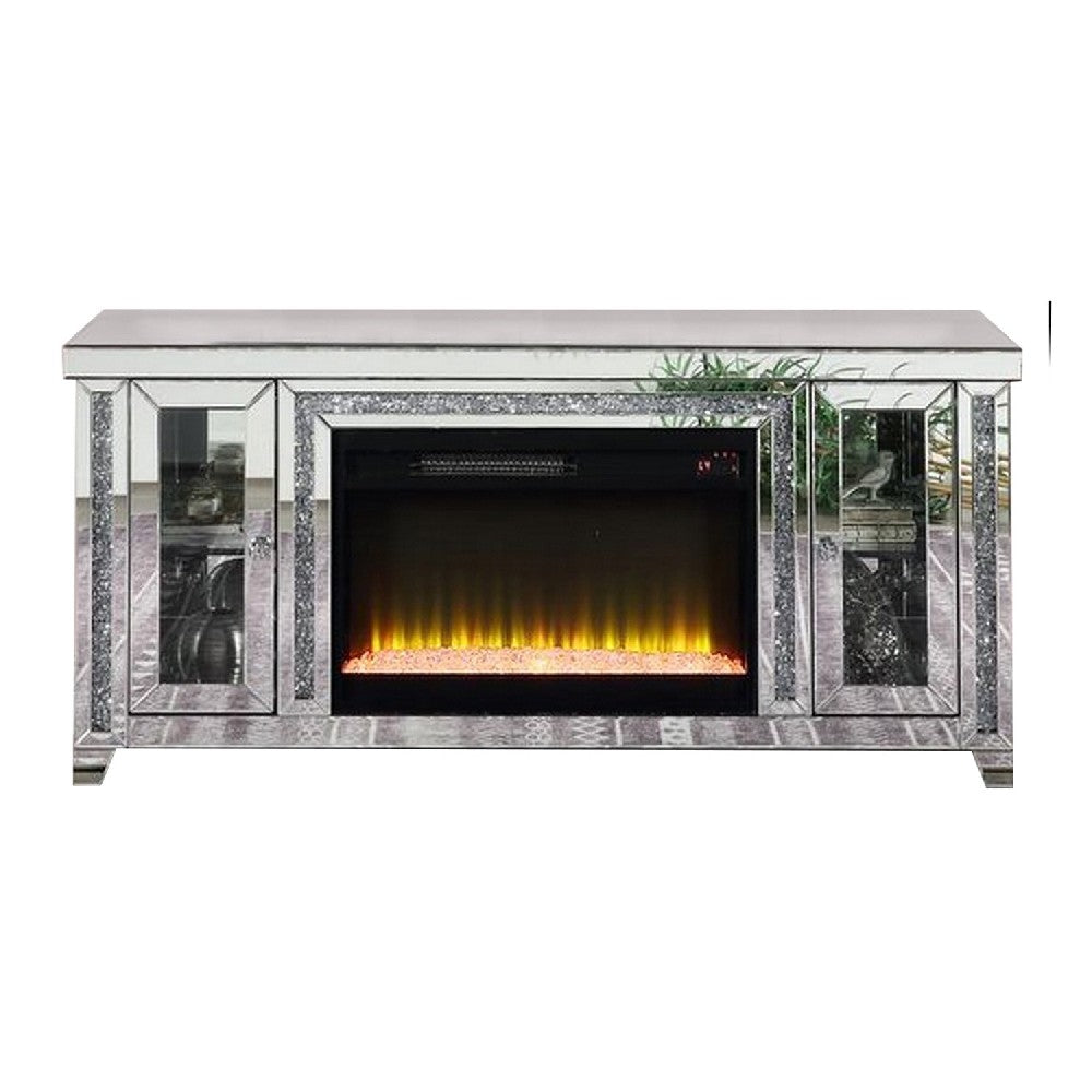 TV Stand with Fireplace and LED, Silver and Black - BM266432