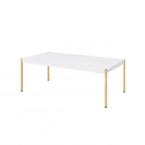 Coffee Table with Metal Tube Legs, White and Gold - BM266460
