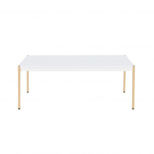 Coffee Table with Metal Tube Legs, White and Gold - BM266460