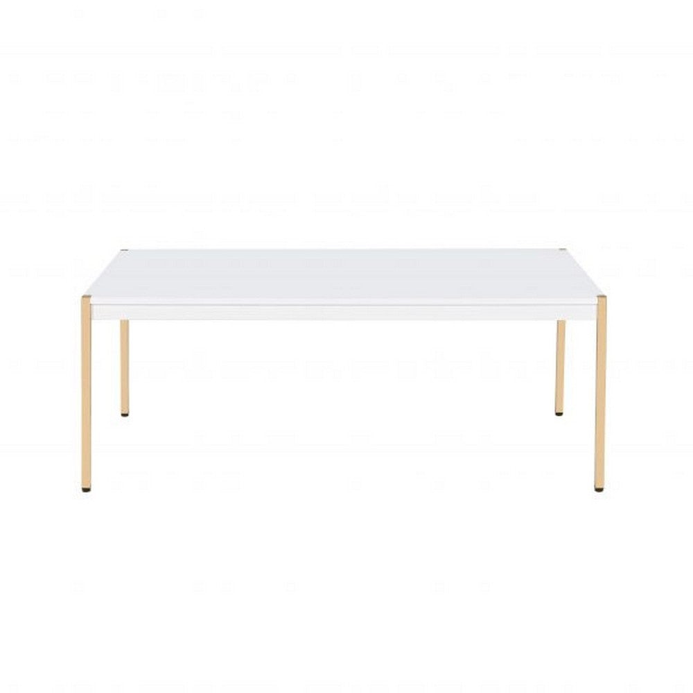 Coffee Table with Metal Tube Legs, White and Gold - BM266460