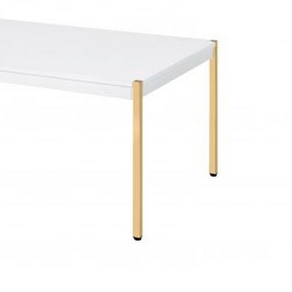 Coffee Table with Metal Tube Legs, White and Gold - BM266460