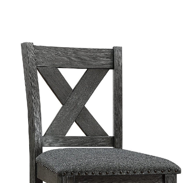 Chair with High X Shaped Back and Nailhead Trim, Set of 2, Brown - BM266488