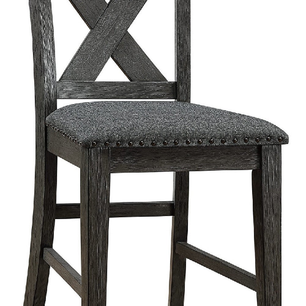 Chair with High X Shaped Back and Nailhead Trim, Set of 2, Brown - BM266488