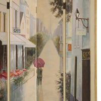 Wooden Screen with Artwork of Hand Painted Paris Promenade, Multicolor - BM26652