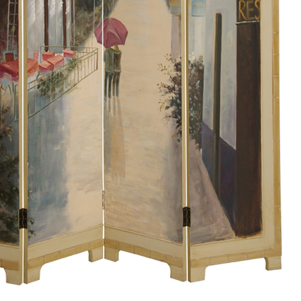 Wooden Screen with Artwork of Hand Painted Paris Promenade, Multicolor - BM26652
