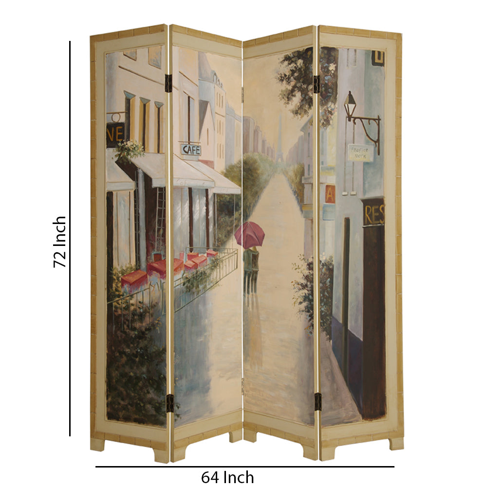 Wooden Screen with Artwork of Hand Painted Paris Promenade, Multicolor - BM26652