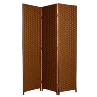 Wooden Foldable 3 Panel Room Divider with Streamline Design, Dark Brown - BM26679