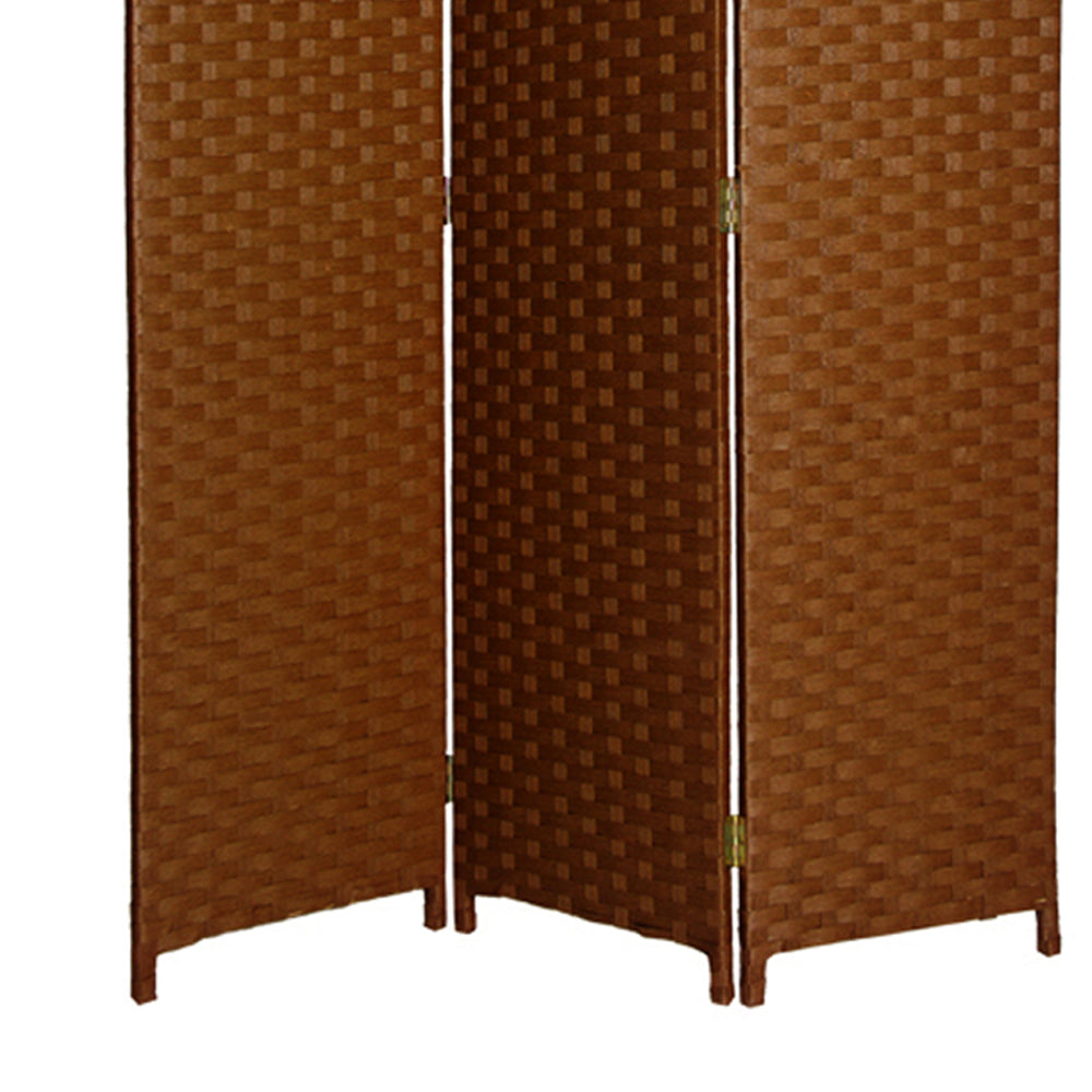 Wooden Foldable 3 Panel Room Divider with Streamline Design, Dark Brown - BM26679