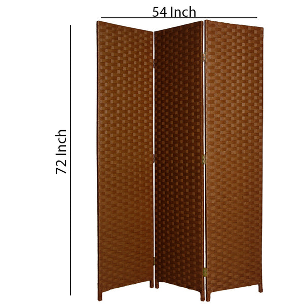 Wooden Foldable 3 Panel Room Divider with Streamline Design, Dark Brown - BM26679
