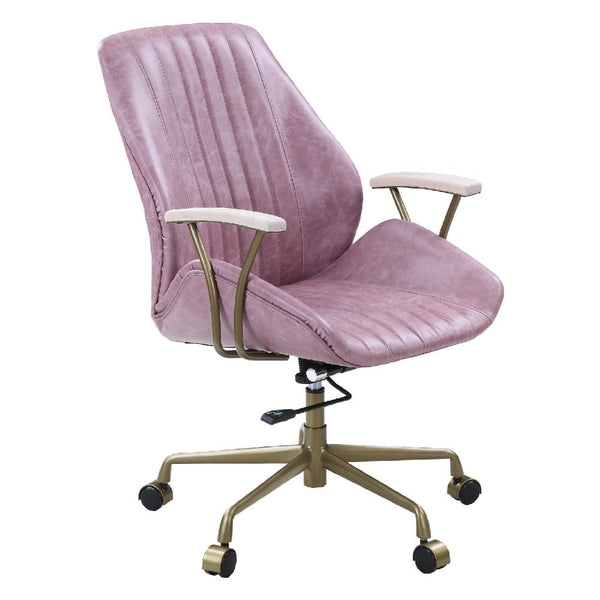 Office Chair with Leather Seat and Channel Stitching, Pink - BM268973