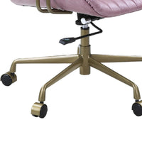 Office Chair with Leather Seat and Channel Stitching, Pink - BM268973