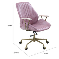 Office Chair with Leather Seat and Channel Stitching, Pink - BM268973