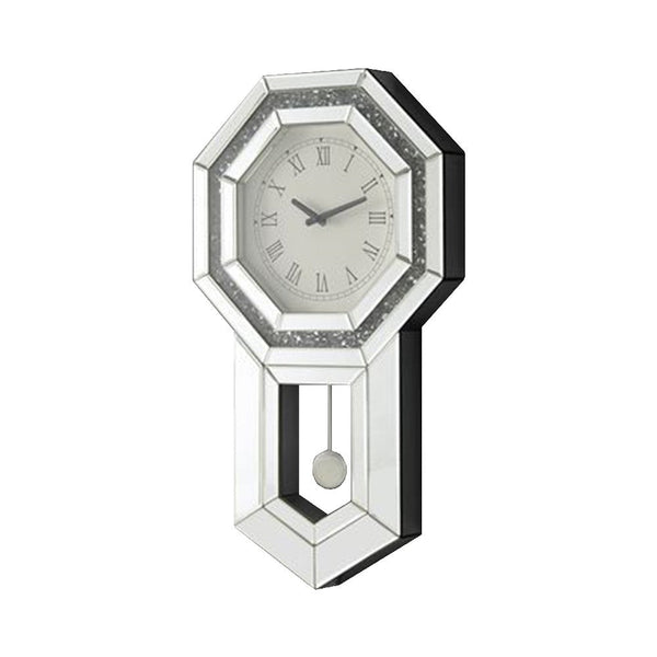 Wall Clock with Mirror Trim and Octagonal Shape, Silver - BM268978