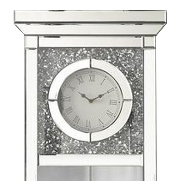 Pendulum Wall Clock with Mirror Trim and Molded Design, Silver - BM268980