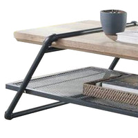 Coffee Table with Wooden Top and Mesh Shelf, Brown and Black - BM268985