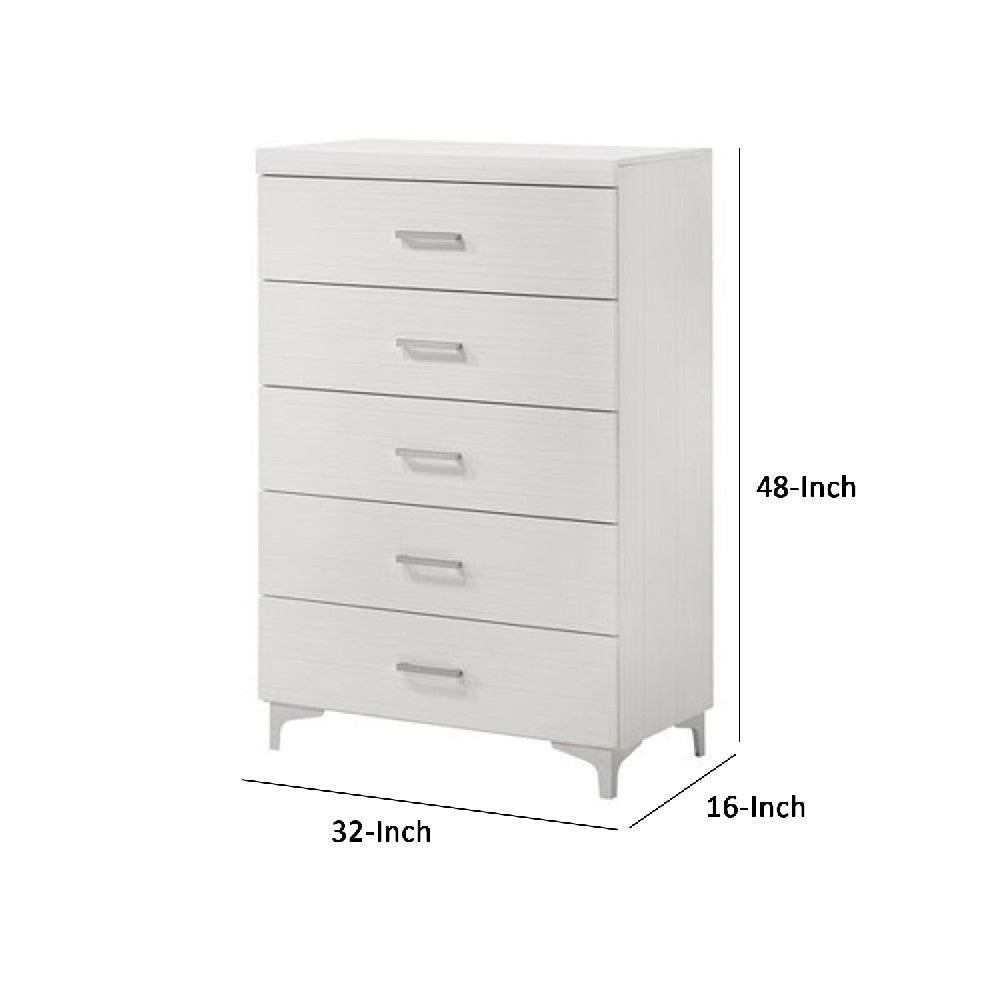 Chest with 5 Drawers and Wooden Frame, White - BM269002