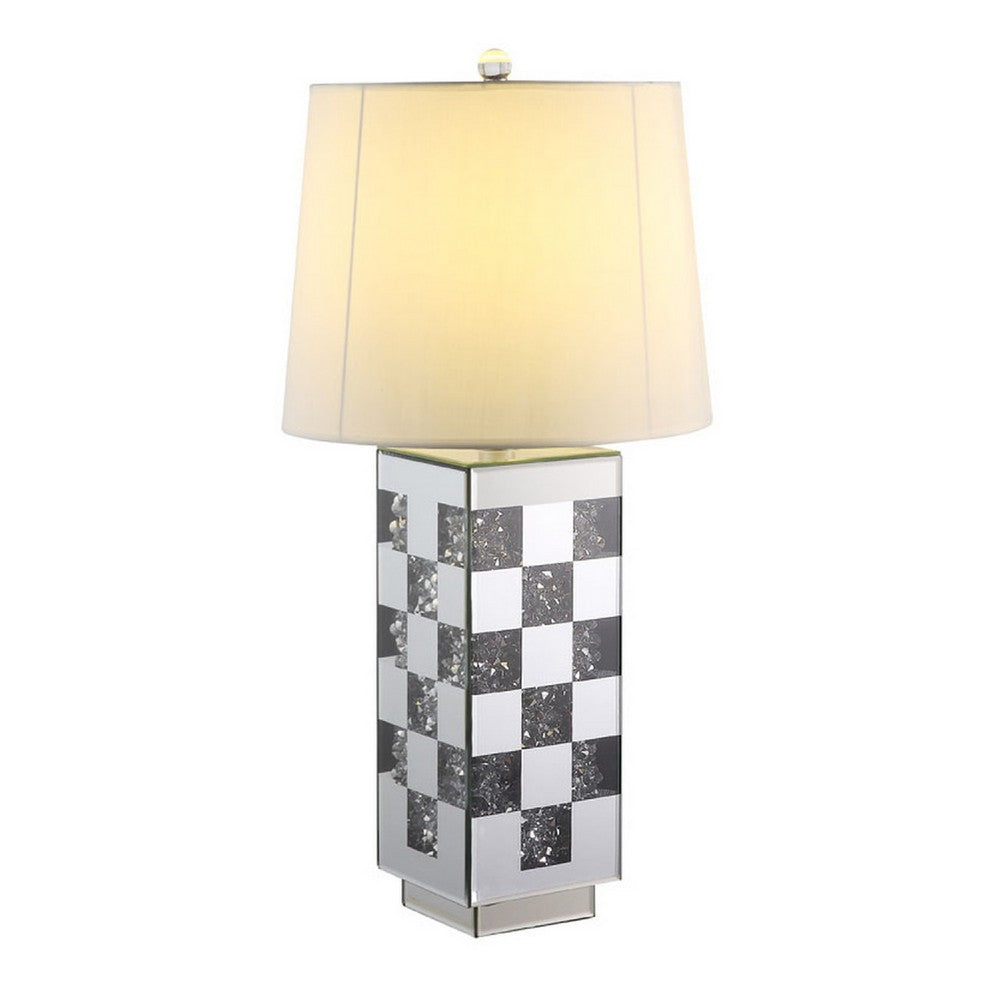 Table Lamp with Checkered Faux Diamond Inlay, Silver - BM269032