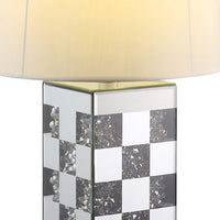 Table Lamp with Checkered Faux Diamond Inlay, Silver - BM269032