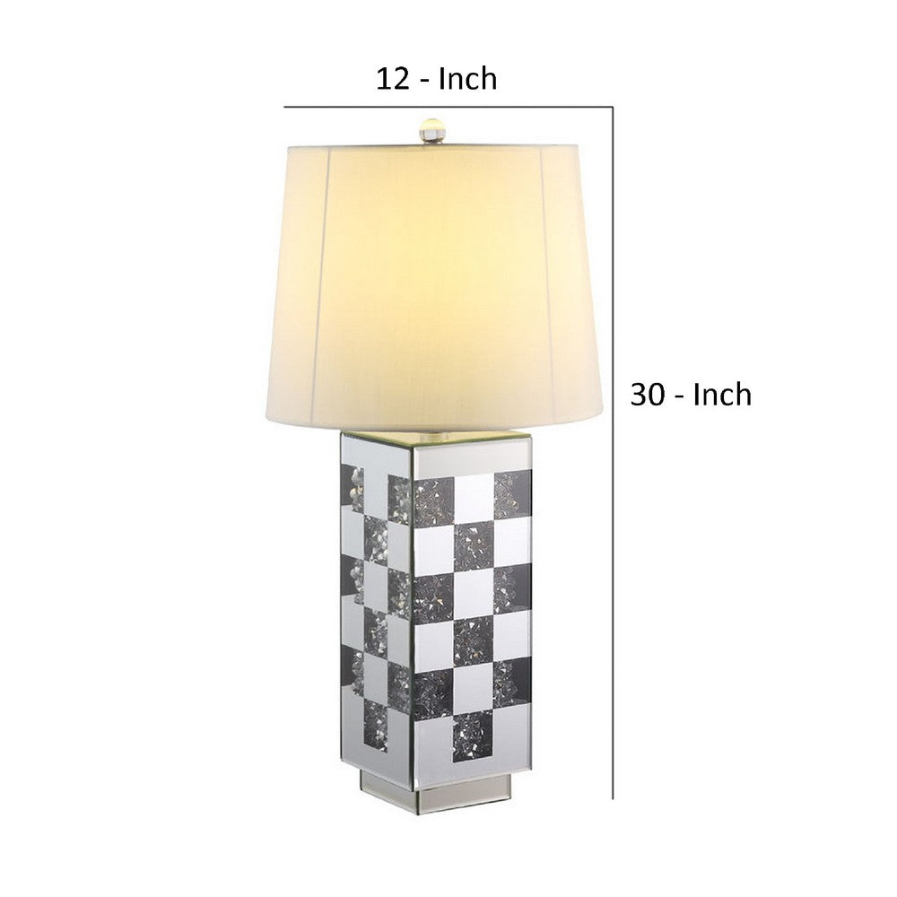 Table Lamp with Checkered Faux Diamond Inlay, Silver - BM269032