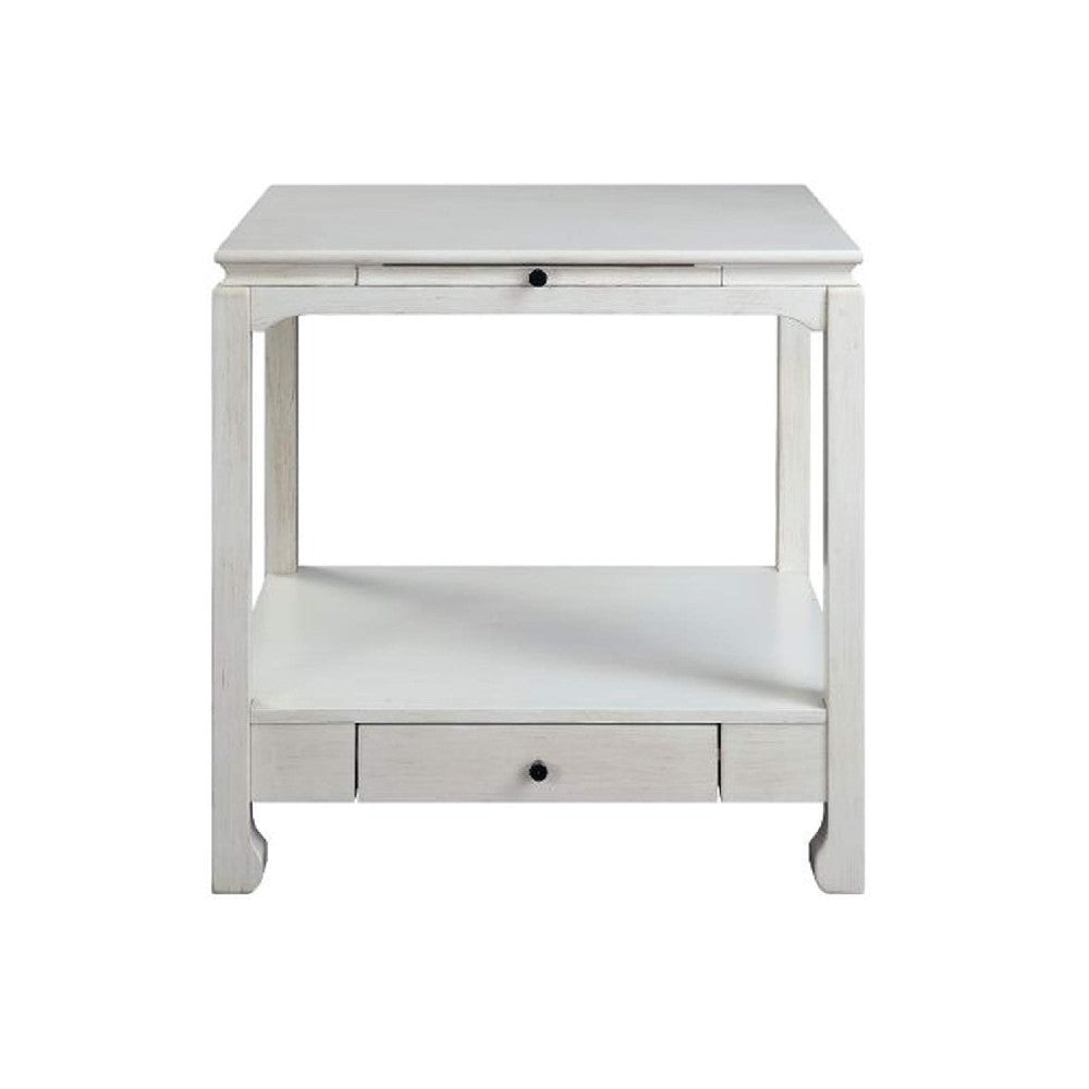 Accent Table with Pull Out Tray and 1 Drawer, Antique White - BM269048