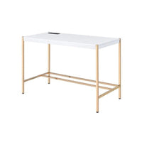 Writing Desk with USB Dock and Metal Legs, White and Rose Gold - BM269050