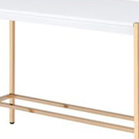 Writing Desk with USB Dock and Metal Legs, White and Rose Gold - BM269050