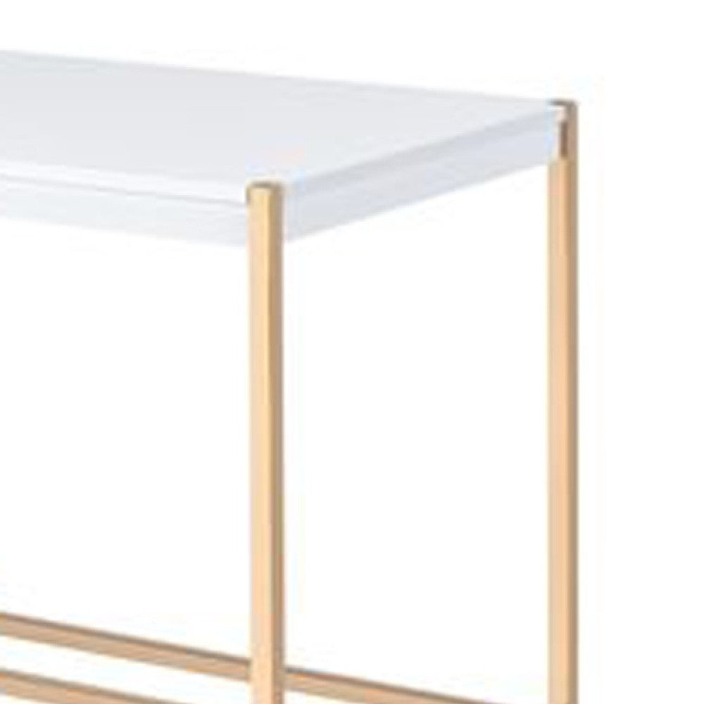Writing Desk with USB Dock and Metal Legs, White and Rose Gold - BM269050