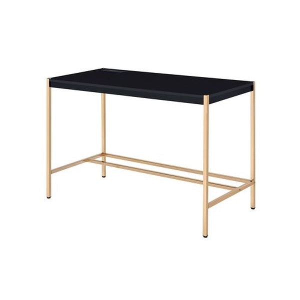 Writing Desk with USB Dock and Metal Legs, Black and Rose Gold - BM269051