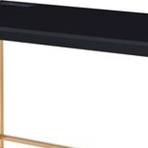 Writing Desk with USB Dock and Metal Legs, Black and Rose Gold - BM269051