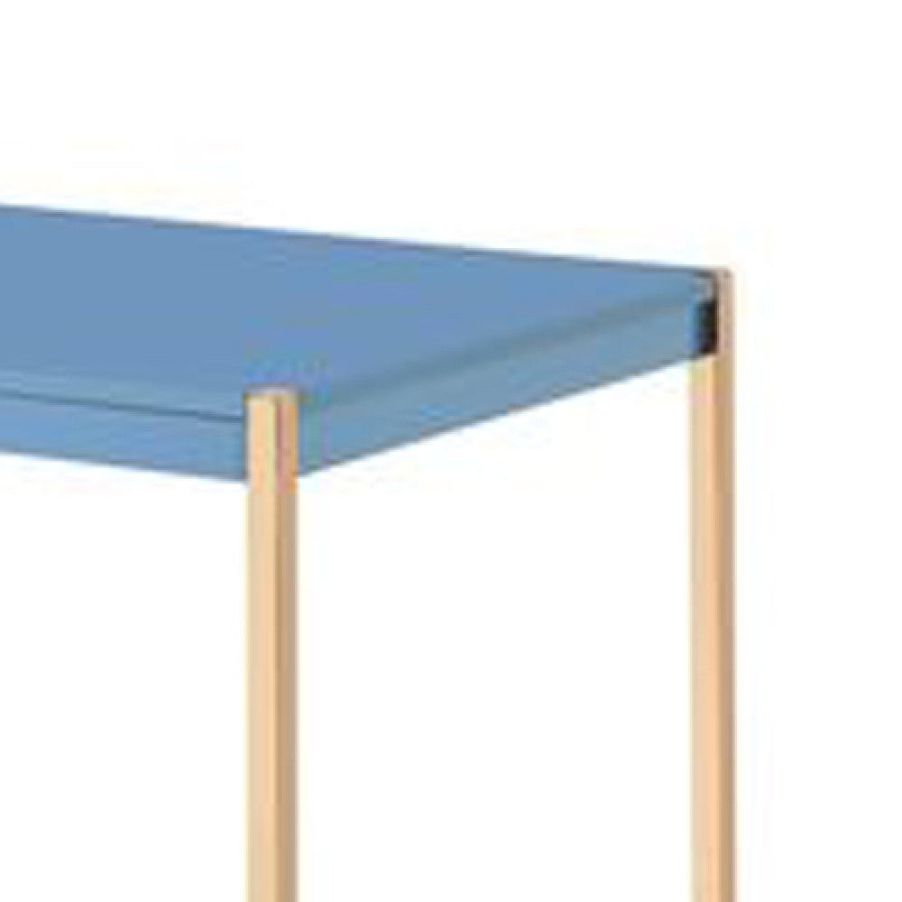 Writing Desk with USB Dock and Metal Legs, Blue and Rose Gold - BM269052